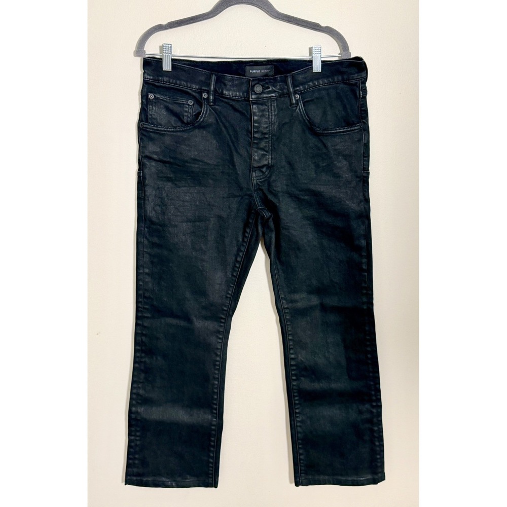 Purple Brand Black Slim Flare P004 Jeans Men's 36 x 27  Flock Dipped